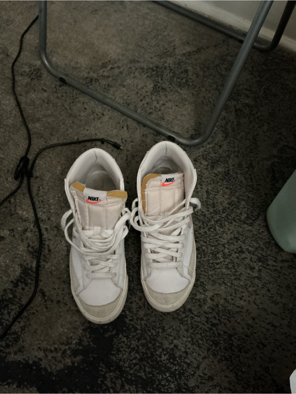 Nike White High-Top Sneakers with Beige Tongue Accents(laces not included )